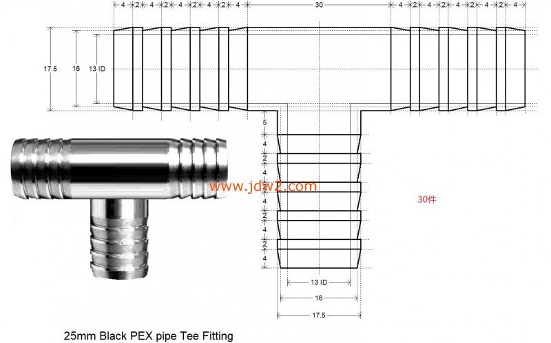 25mm PEX pipe fitting - Tee