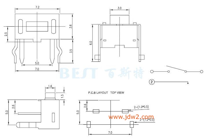 轻触开关TS-1101G_参考图纸