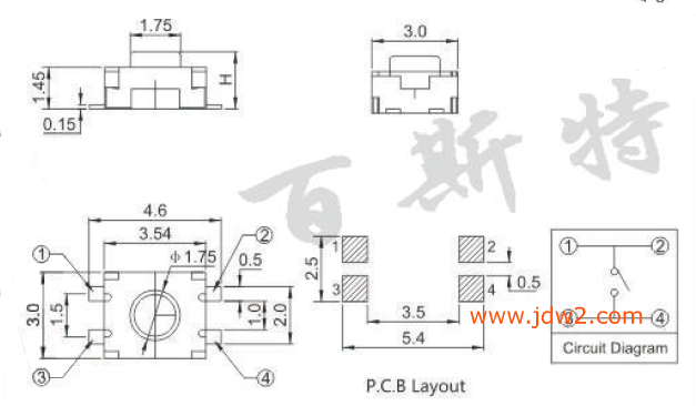 轻触开关TS-1185_参考图纸