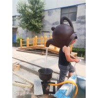 铸铜流水茶壶 巨型悬壶雕塑图片倒水造型茶壶古铜摆件